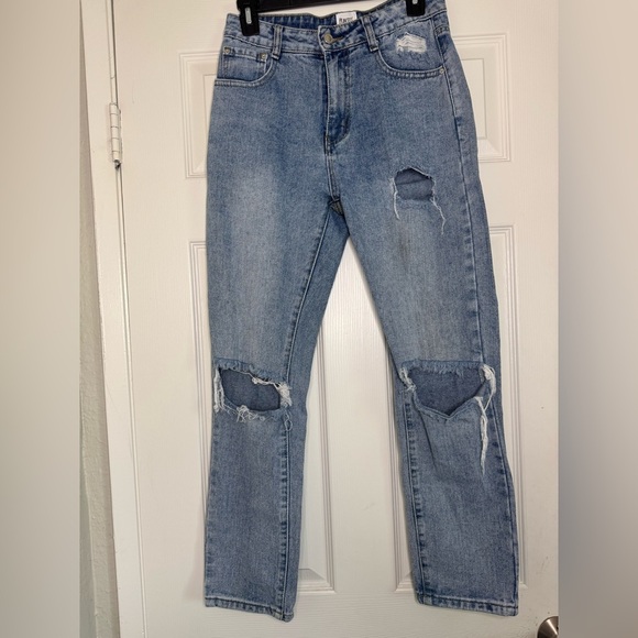 Princess Polly Blue Distressed Women's Jeans High Rise - Picture 1 of 6